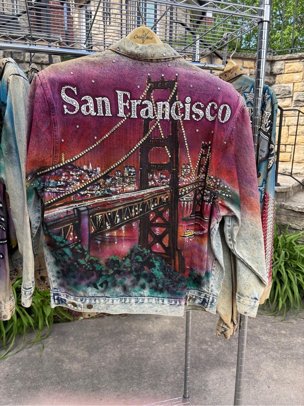 Vintage Tony Alamo 1987 San Francisco Hand Painted Bedazzled Denim Jacket Medium